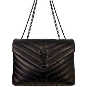 Saint Laurent YSL Loulou Chain Shoulder Bag Calfskin Leather Black